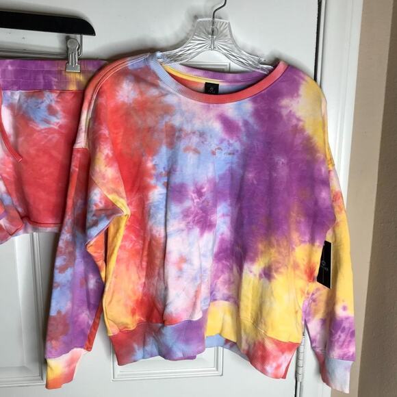 AR-33 Women's Fleece Sweatshirt/Sweat Shorts Set Multicolor Tie Dye NEW~ Size XS - Picture 2 of 8
